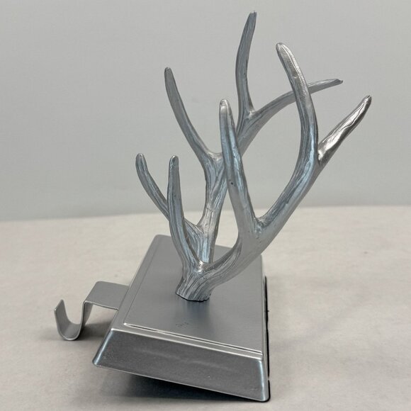 Vintage Silver Antler Stocking Holder Christmas Mantel Decor Hunter Gift - Picture 2 of 16